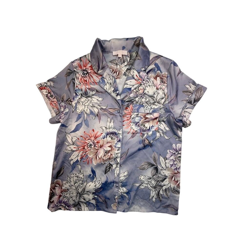 Le Rose Floral Satin Pajama Set Short Sleeve Top & Shorts Size Small
